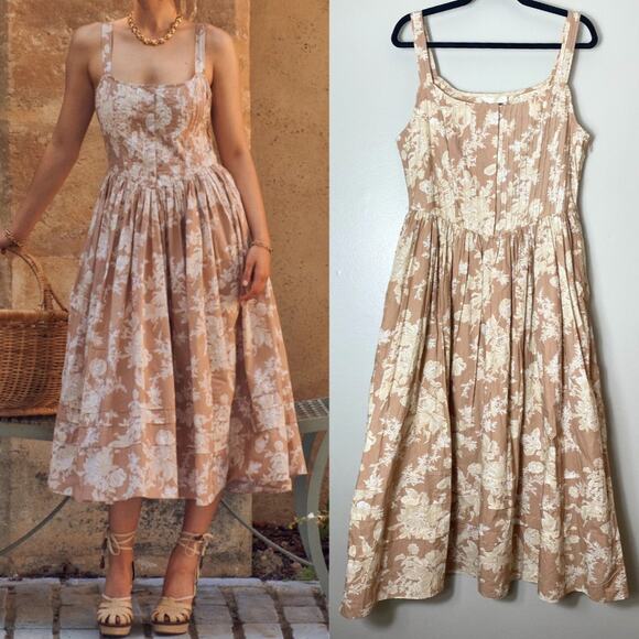 LOVESHACKFANCY DRESS MAJORY MAXI ESPRESSO FLORAL CAFE MILKMAID COTTAGECORE FALL - Picture 1 of 16